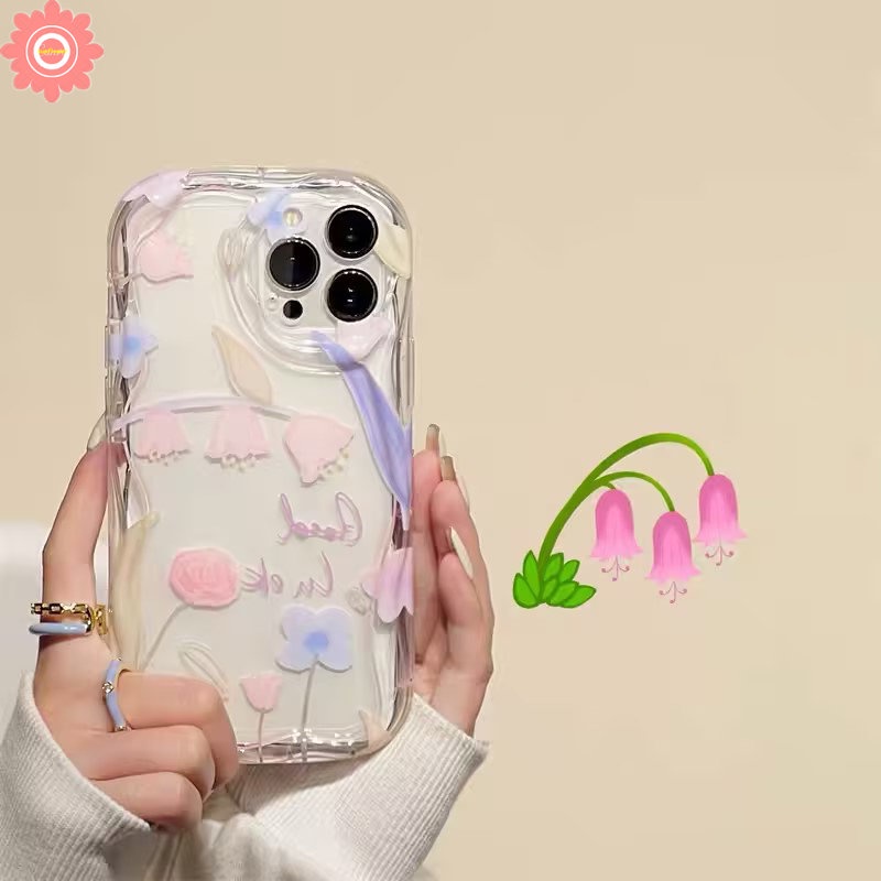 Casing Ponsel Bunga Tulip Ungu Kompatibel Untuk iPhone 7Plus XR 11 14 13 12 Pro Max 8Plus 78 6 6s Plus XS Max X SE 2020bunga Segar Transparan 3D Wavy Curved Edge Soft Tpu Cover