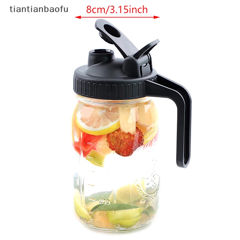 [tiantianbaofu] Wide Mouth Mason Jar Pour Spout Lids with Handle Tutup Flip Plastik Reusable Butik