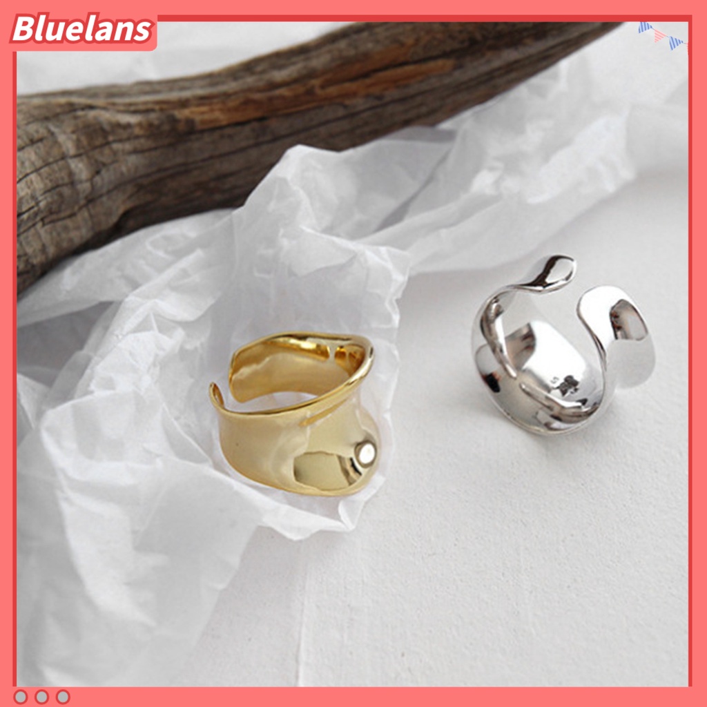 [BLS] Shiny Cekung Permukaan Wanita Cincin Punk Hip Hop Dipoles Geometris Terbuka Adjustable Wanita Jari Cincin Fashion Perhiasan Hadiah