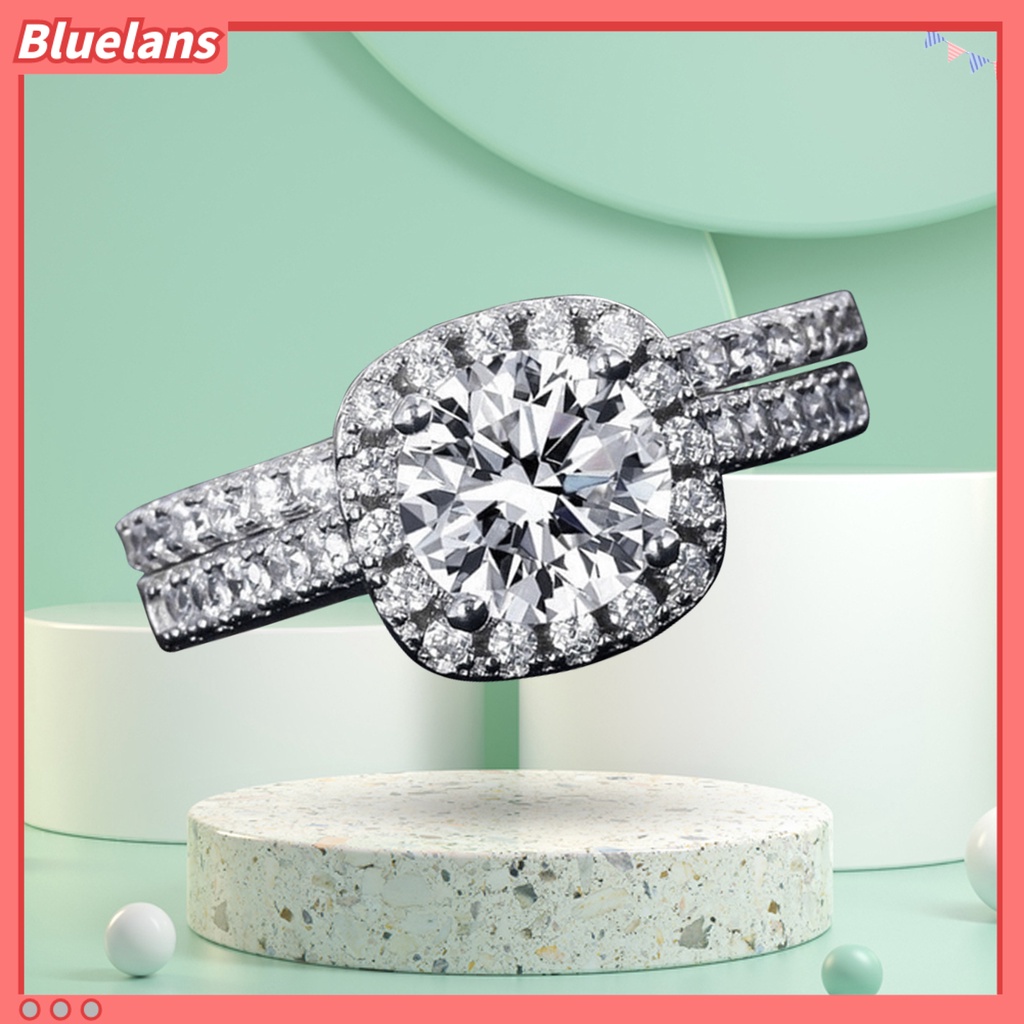 [BLS] 1pasang Cincin Couple Geometris Persegi Berlian Imitasi Perhiasan Indah Terang Kilau Cincin Untuk Pernikahan