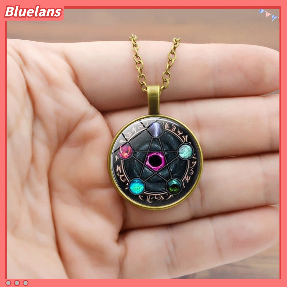 [BLS] Unisex Pentacle Constellation Zodiak Kaca Cabochon Pesona Kalung Wicca Jewelry