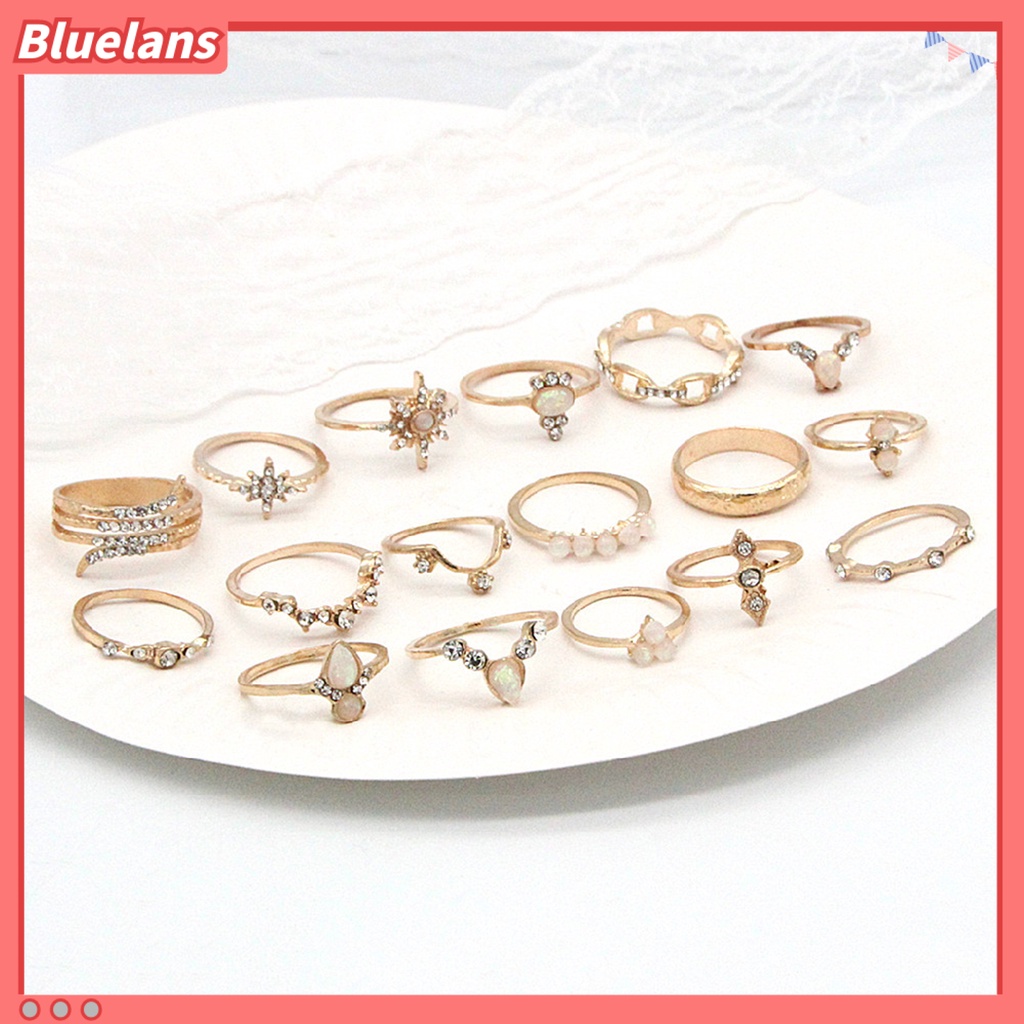 [BLS] 17pcs /set Bohemian Sederhana Dapat Ditumpuk Berlian Imitasi Midi Cincin Buku Jari Cincin Perhiasan Aksesori