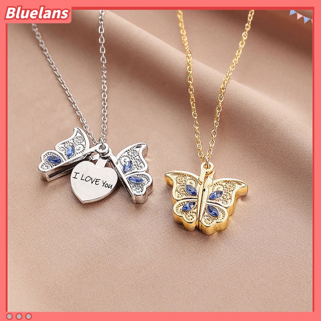 [BLS] Kalung Wanita Butterfly Open Heart Berlian Imitasi Women Pendant Untuk Hadiah