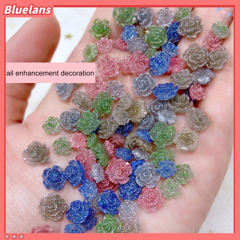 [BLM] 50pcs Kamelia Kuku Efek Visual Mengkilap Tiga Dimensi Glitter DIY Ornamen Kerajinan Manikur Kuku Mini 3D Untuk Manicurist