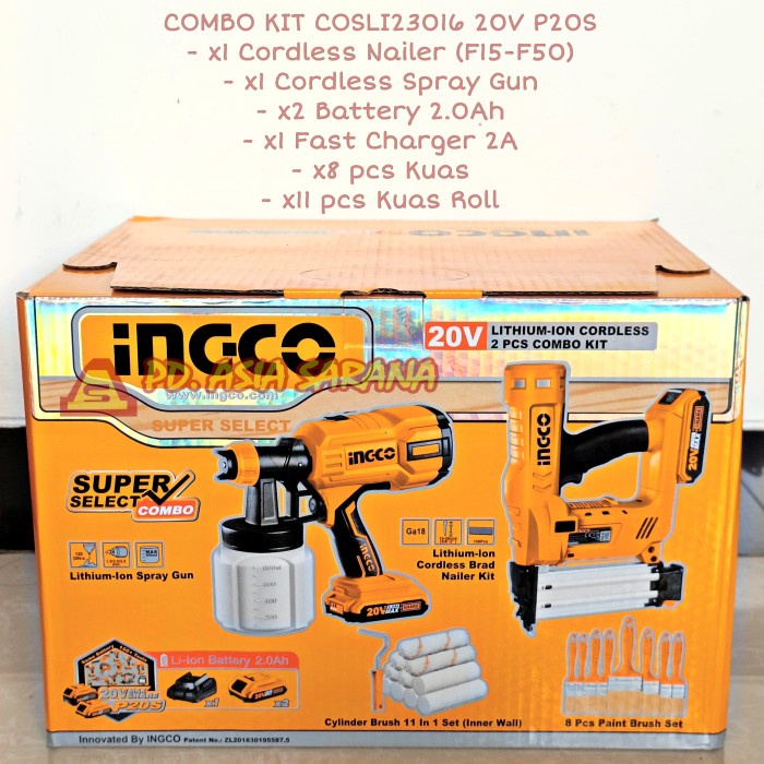 Combo Cordless Air Brad Nailer Spray Gun Cat INGCO COSLI23016 P20S