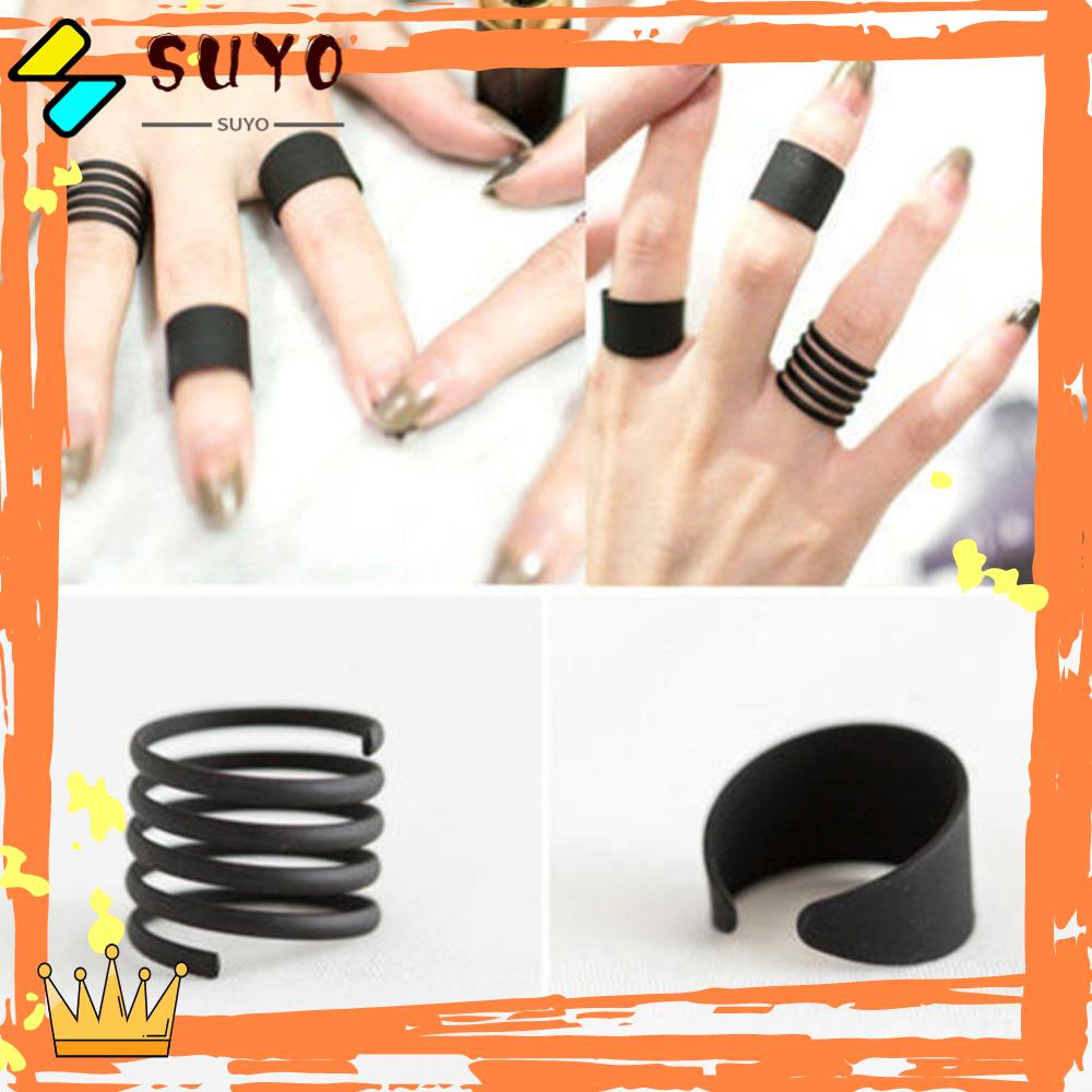 Suyo 3PCS Diatas Set Cincin Buku Jari Gothic Wanita Fashion Tumpuk Polos