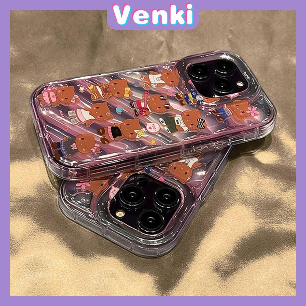 VENKI-Untuk iPhone 11 Laser Reflektif Bening Phone Case TPU Soft Shockproof Airbag Phone Case Cute Hitam Kulit Kartun Kucing Kompatibel dengan iPhone 14 13 Pro max 12 Pro Max XR XR 7