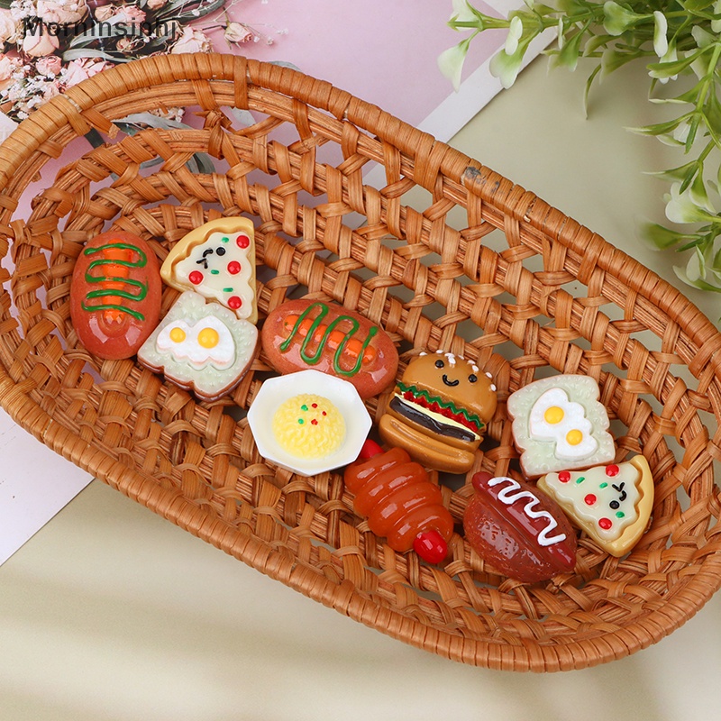 Mornin 10Pcs Hand-ed Resin Imitasi Mini Pizza Hamburger Datar Kembali Miniatur Pola Aplikasi DIY Scrapbook Craft Dekorasi id