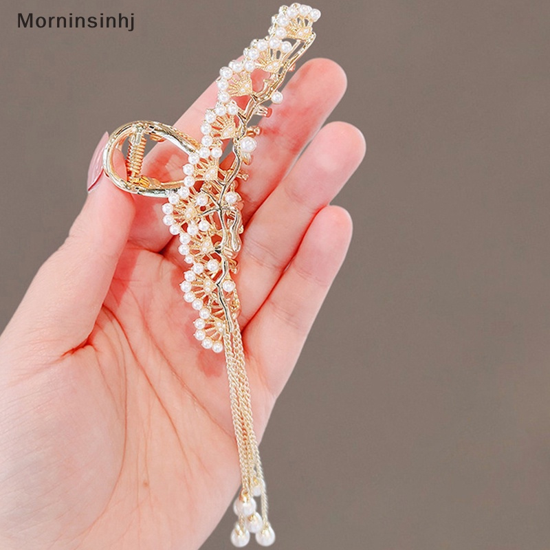 Mornin Fashion Shiny Hair Clip Wanita Hair Claw Metal Berlian Imitasi Mutiara Rumbai Retro id