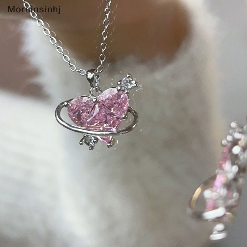 Mornin Fashion Planet Merah Muda Hati Zirkon Kalung Wanita Pesona Aesthetic Klavikula Rantai Kalung Pesta Ulang Tahun Perhiasan Hadiah id