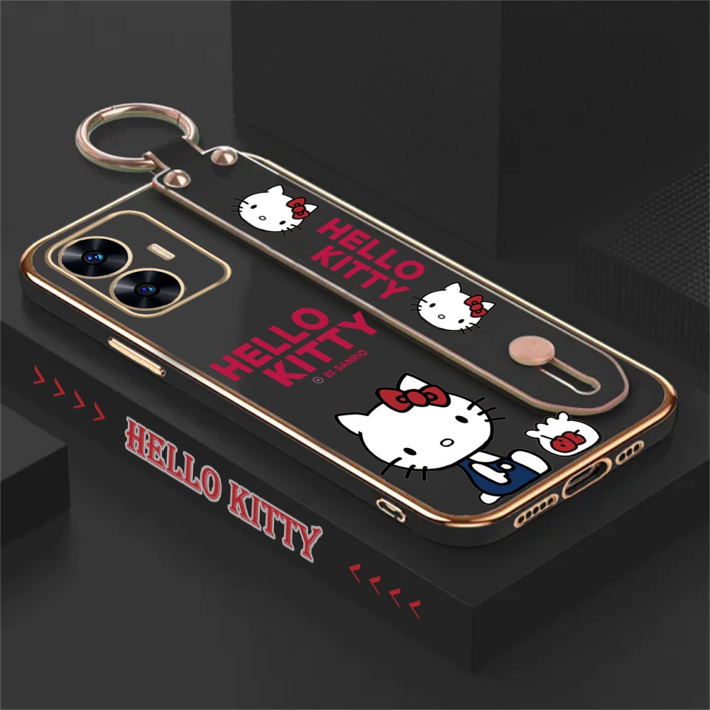 Kartun kitty Case Realme 10 4G 9i 7i 8i 5i 6i C17 C31 Realme8 5G 8 Pro Realme 5 Pro 7Pro Narzo 50 C55 C3 Fashion Stand Holder Lipat Mewah Plating Karet Soft Cover