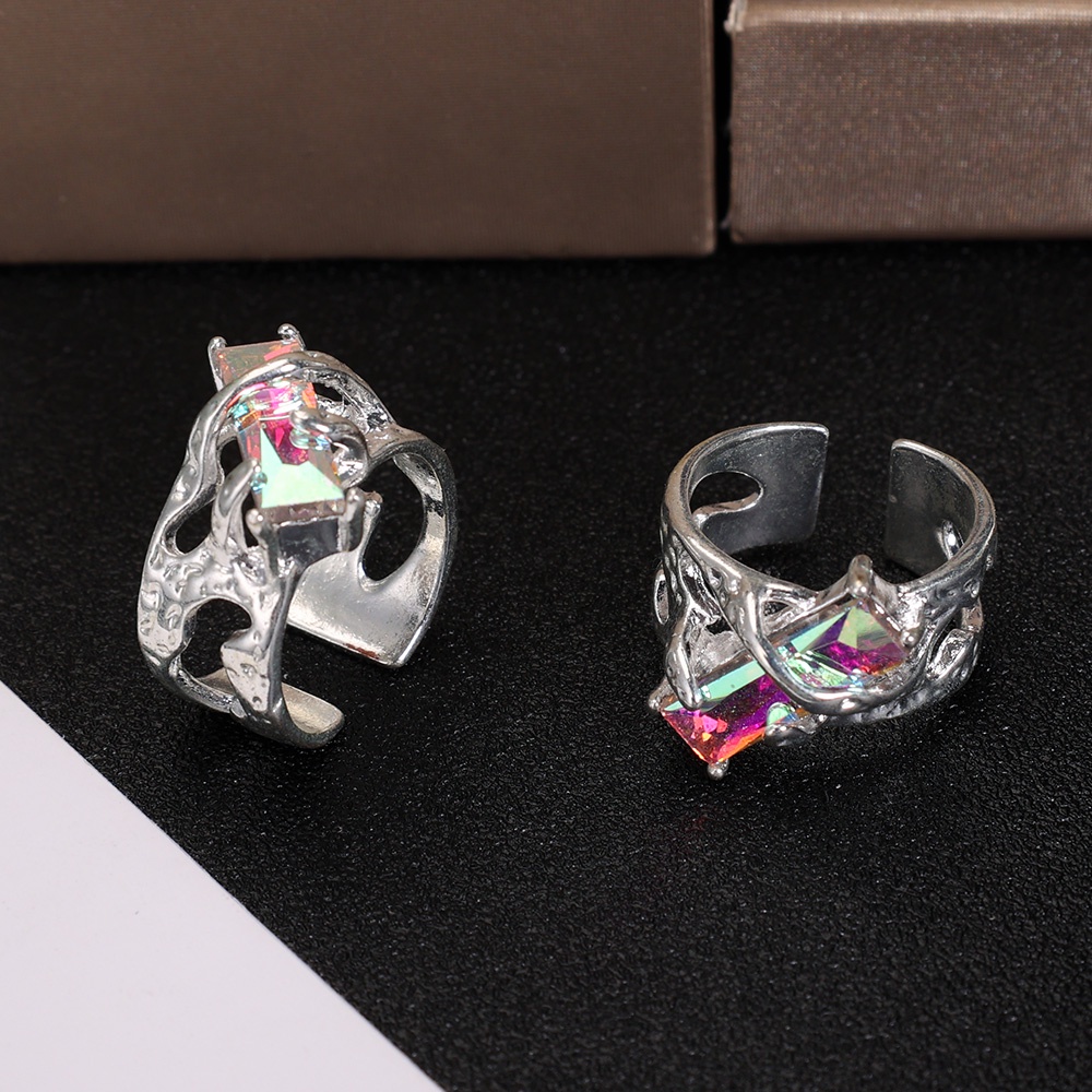 Neo-go cincin kristal berduri berongga / cincin persegi panjang permata ungu Y2K / cincin jari Hip-Hop Punk Unisex / Vintage cincin pembukaan warna perak / wanita pria Fashion perhiasan