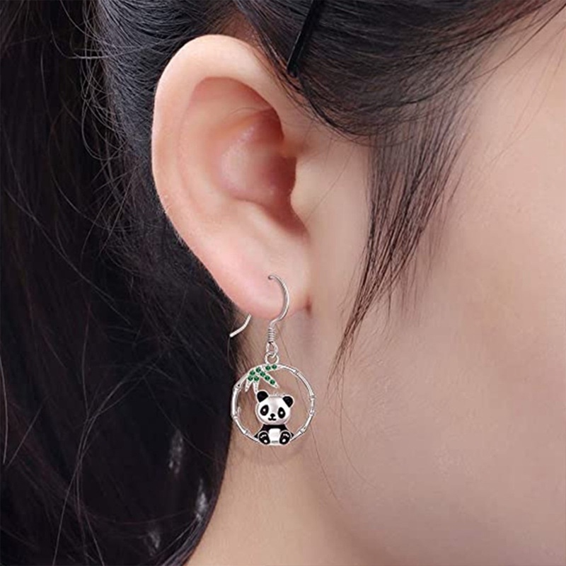 Panda Anting Hoop Untuk Wanita Gadis Lucu Anting Lingkaran Warna Perak Fashion Serbaguna Hadiah Perhiasan Telinga