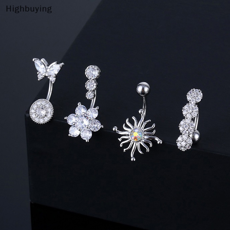 Hbid Kristal Pusar Cincin Bentuk Hewan Perut Stainless Steel Jantung Pusar Melengkung Barbel Ring Navel Rings Perhiasan Tubuh Seksi Glory