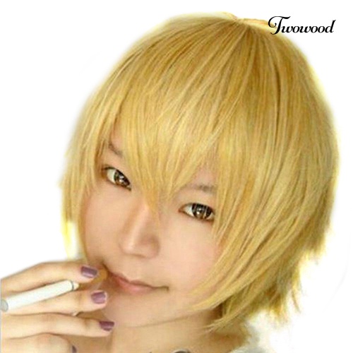 Twowood Fashion Pria Wig Pendek Cosplay Pesta Kostum Wig Lurus Penuh Wig Hadiah