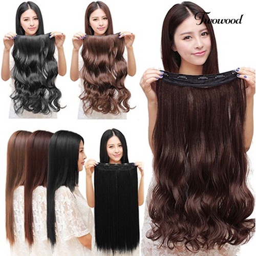 Twowood Wanita Klip Dalam Ekstensi Rambut Panjang Bergelombang Keriting Rambut 5jepit Wig Sintetis