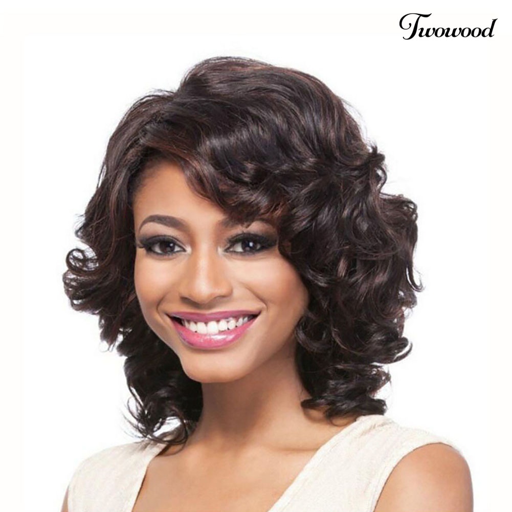 Twowood Fashion Pendek Keriting Wig Serat Sintetis Menawan Wanita Pesta Harian Sopak