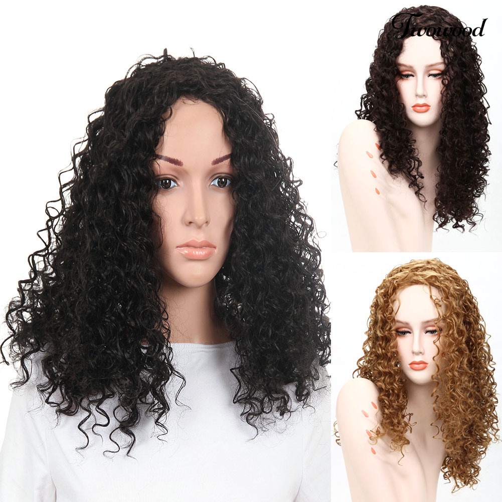 Twowood Wanita Fashion Afrika Keriting Bergelombang Rambut Pendek Suhu Tinggi Serat Wig Sopak