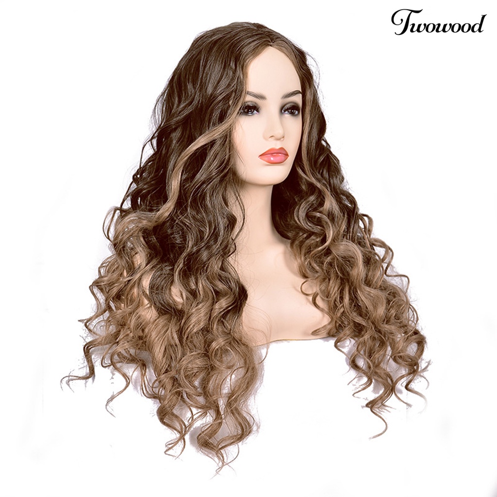 Twowood Wanita Panjang Keriting Wig Gradien Coklat Bergelombang Tahan Panas Sopak Pesta Cosplay