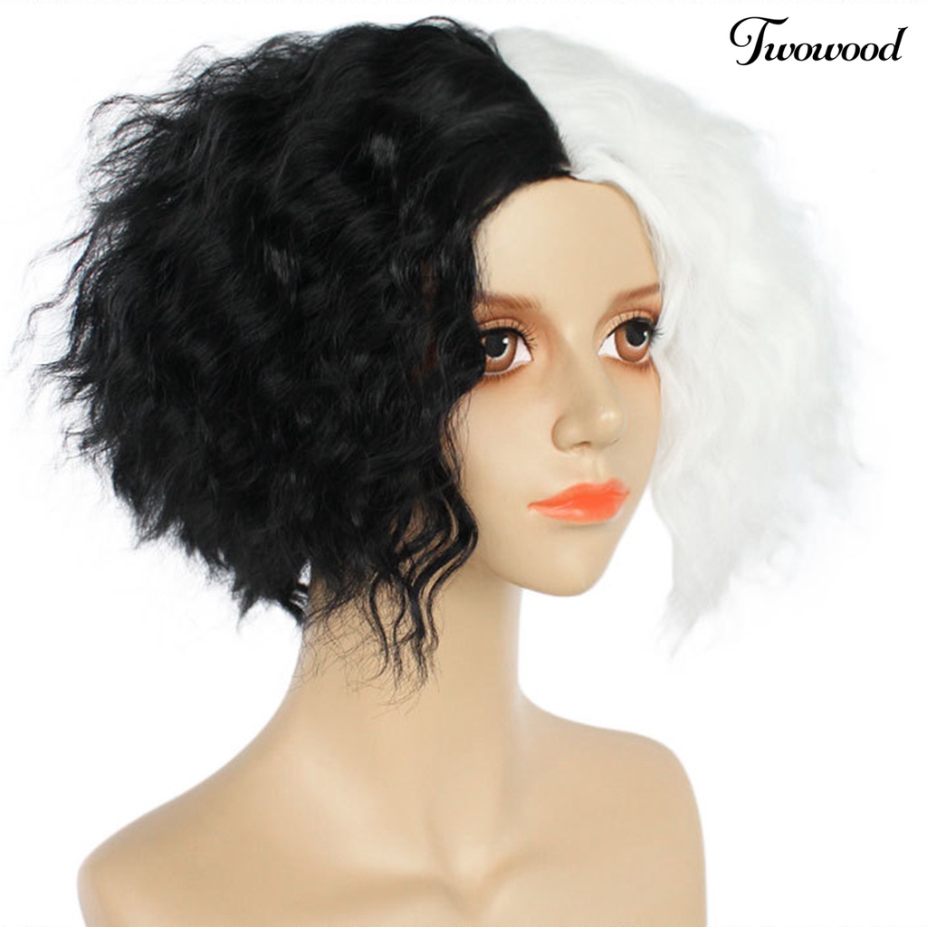 Twowood Kostum Wig Pendek Belah Tengah Lapis Suhu Tinggi Serat Masquerade Pesta Wig Cosplay Untuk Rumah