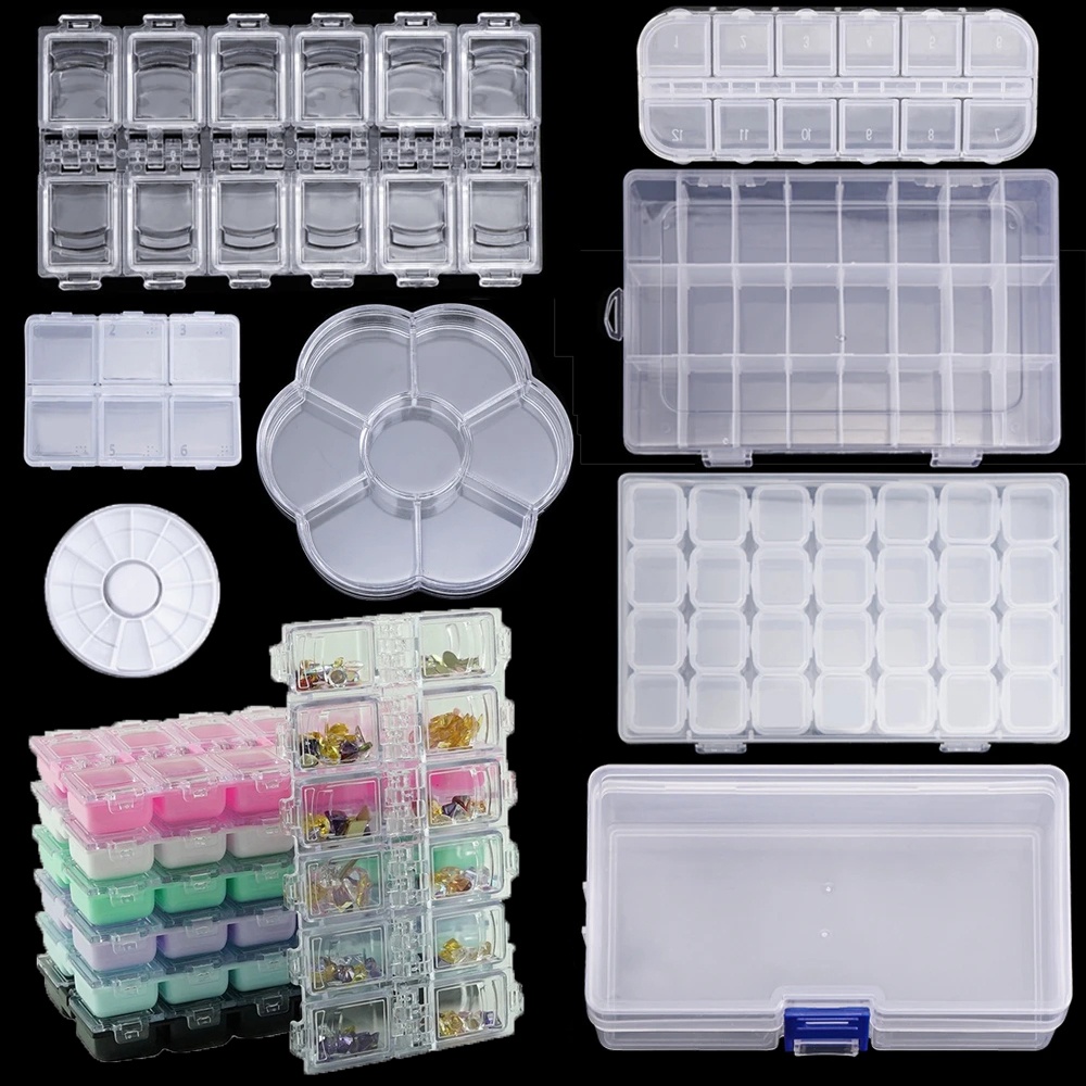 Multi-ukuran Plastik Adjustable Manicure Storage Box/DIY Aksesoris Perhiasan Berlian Imitasi Seni Kerajinan Manik-Manik Wadah/Kuku Transparan Flipped Case Dengan Tutup Perlengkapan Aksesoris