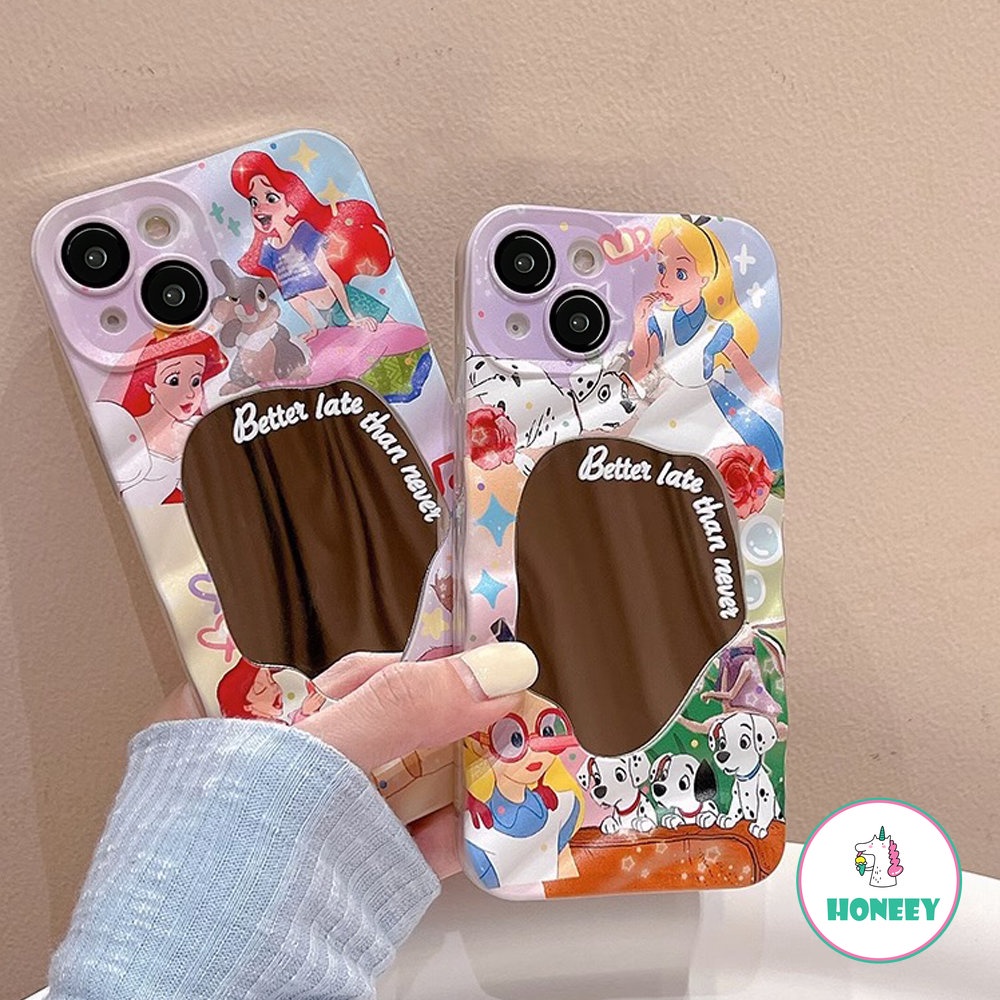 IPHONE Kartun Lucu Disney Princess Cermin 3D Pola Lipit Casing Ponsel Untuk Iphone14 13 12 Pro Max Case Iphone11Sarung Belakang Tahan Guncangan Lembut