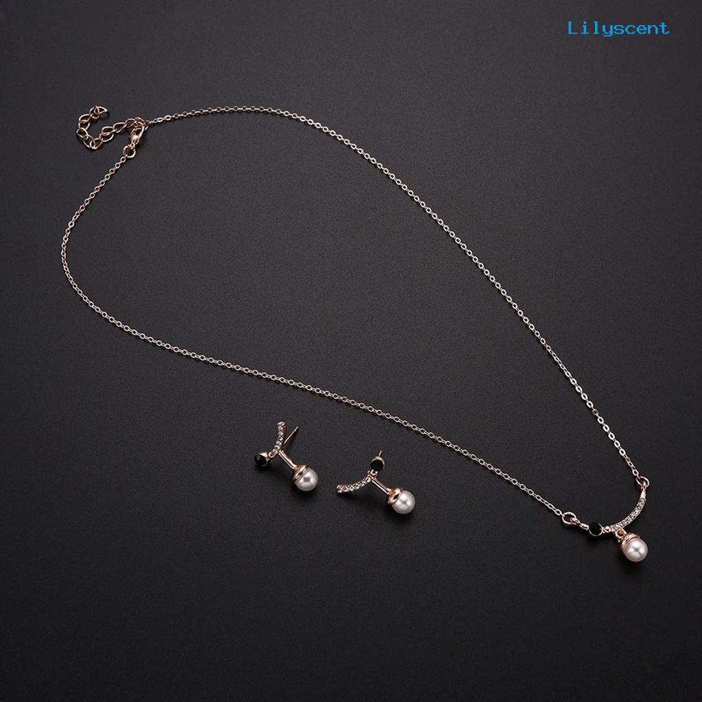 [LS]1 Set Perhiasan Set Geometris Mutiara Imitasi Berlian Imitasi Electroplating High Gloss Dekorasi Hypoallergenic Aksesoris Pengantin Kalung Anting Set Perhiasan Aksesori