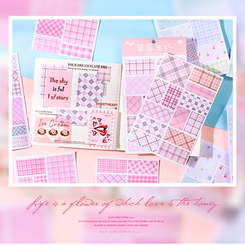 4lembar Lucu Kotak-Kotak Garis Seri Washi Stiker Mahasiswa Scrapbook Deco DIY Bahan Stiker