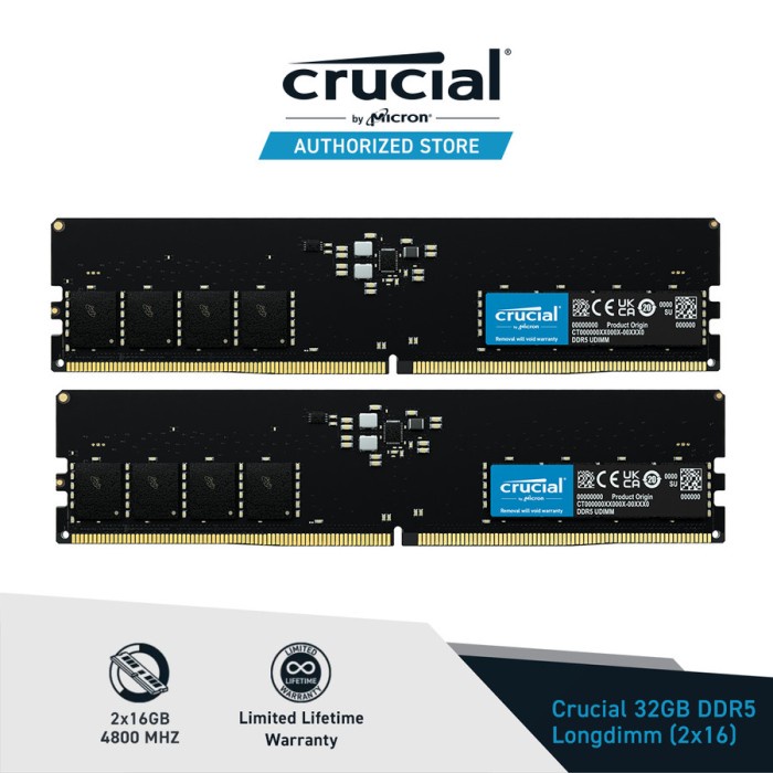 Memory Ram PC Crucial DDR5 UDIMM 8GB 16GB 32GB PC38400 4800MHz Dual