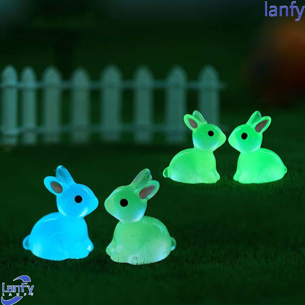 Lanfy Patung Kelinci Bercahaya Taman Hadiah Ulang Tahun Bunny Figure Ornamen Glow In The Dark Aksesoris Interior Mobil Akuarium Dekorasi Miniatur Angka