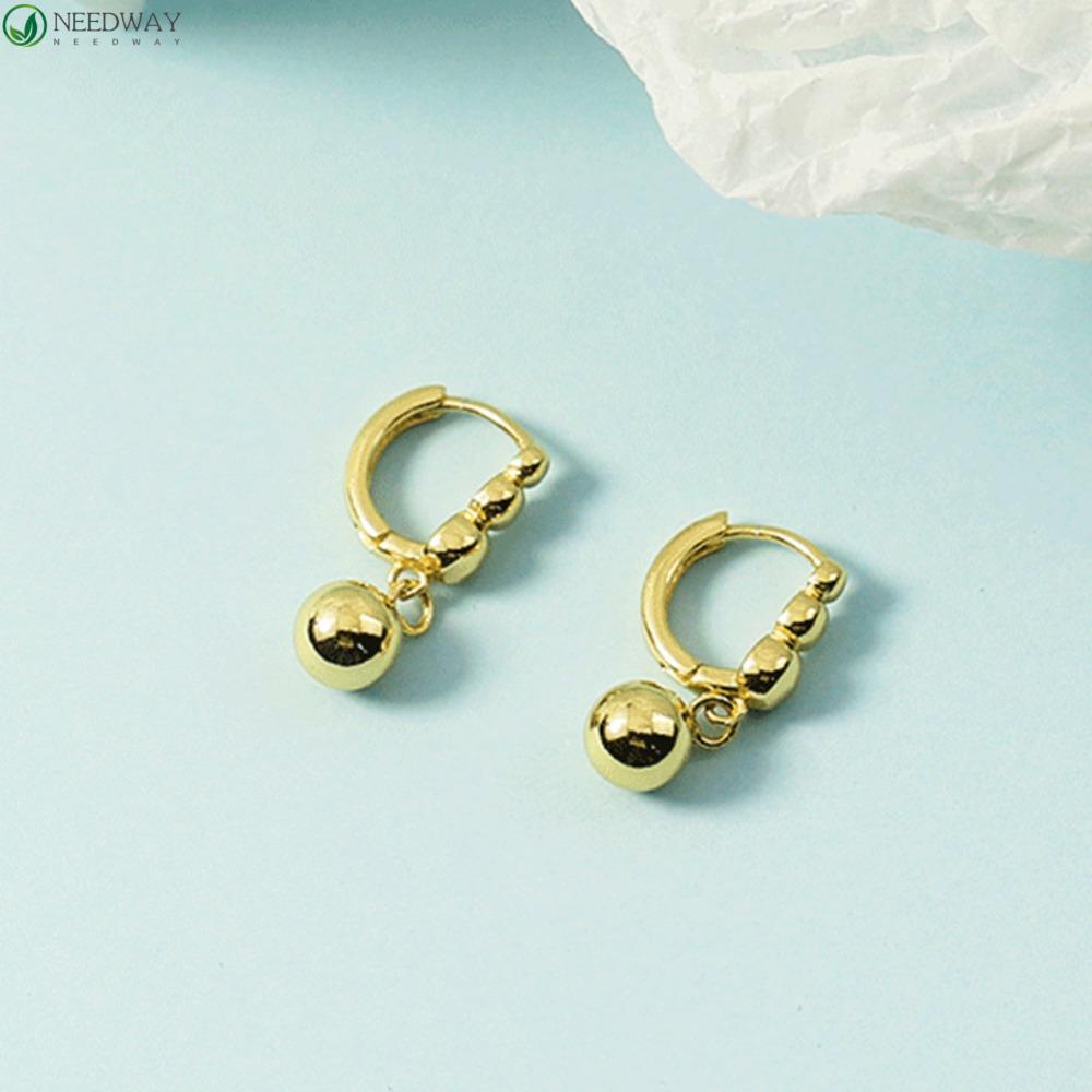 Needway Bead Hoop Earrings Kepribadian Memorabilia Glossy Kreatif Tembaga Vintage D Shaped Earrings