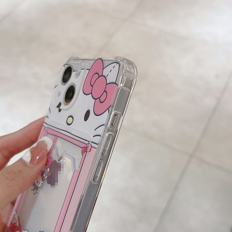 Card Case Cute Hello Kitty Soft Case HP iP iPhone 14 13 12 11 Pro X XS XR Max 7 8 + Plus Pink FTD Casing Apple