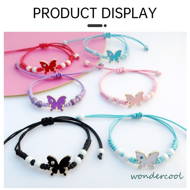 Gelang serut kupu-kupu Adjustable Tali gelang yang dikepang Aksesoris Fashion-Won