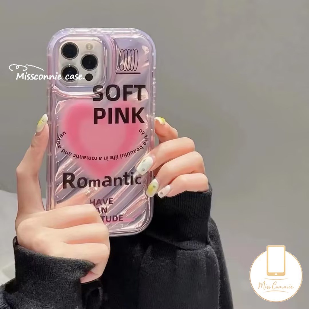 IPHONE Ins Warna Gradien Cinta Hati Transparan Laser Card Paper Case Kompatibel Untuk Iphone6 6S 78 Plus XR 11 13 14 12 Pro MAX X XS MAX SE 2020lembut 3D Stereo Corrugation Pattern Cover