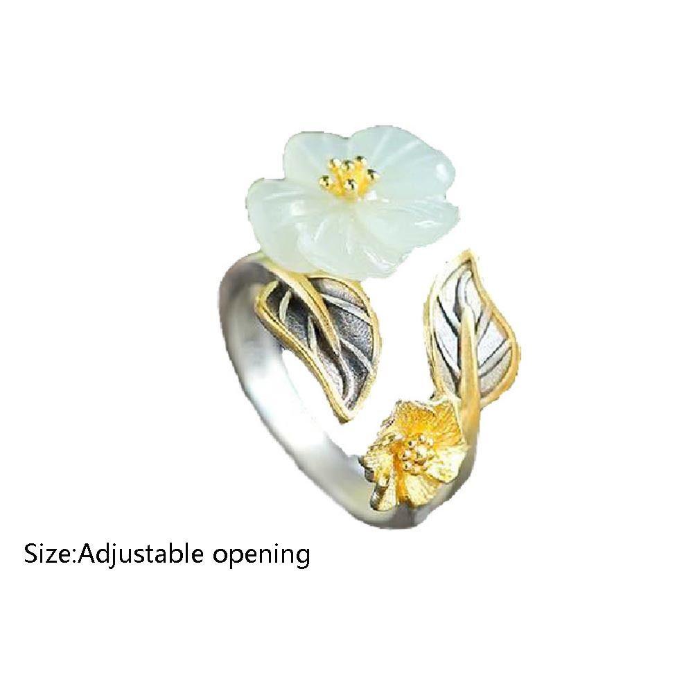 Mxbeauty Hetian Giok Cincin Pasangan Perhiasan Segar Kecil Manis Aksesoris Wanita Niche Desain Bertatahkan Gaya Cina Cincin Hadiah Hari Valentine Dapat Disesuaikan Bergaya Rings
