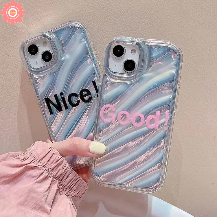 IPHONE Casing Huruf Bagus Bagus Simple Kompatibel Untuk Iphone11 13 12 14 Pro MAX 7Plus XR X XS Max7 8 6 6S Plus SE 2020 Dazzle Color Kartu Laser Mewah 3D Stereo Kerut Soft Cover