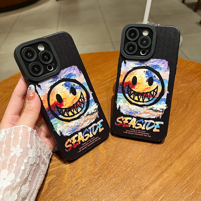 IPHONE Untuk Iphone14 13 12 11 Pro Max X XR XS Max7 8 Plus Warna Warni smiley face Tekstur Vertikal Kulit Pelindung Soft case