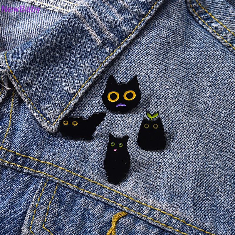 Newbaby Gaya Punk Kartun Kecil Hitam Bentuk Kucing Logam Enamel Bros Fashion Kreatif Hewan Lencana Pin Perhiasan Hadiah Aksesoris ID