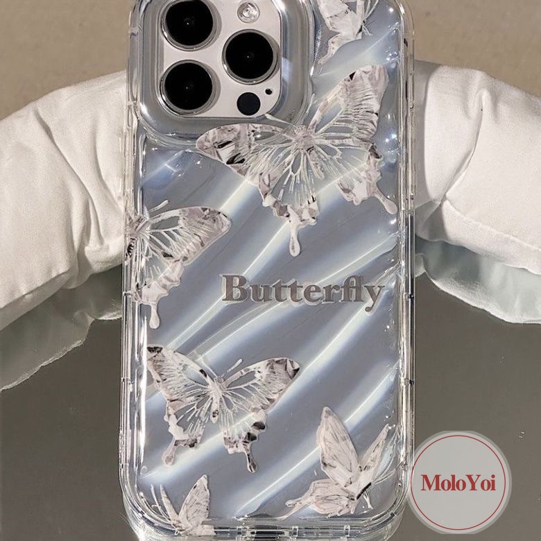 IPHONE Luxury Dazzle Kartu Warna 3D Stereo Corrugation Case Kompatibel Untuk Iphone11 12 14 13 Pro MAX XR X XS MAX 7Plus 7 6 8 6S Plus SE 2020 Kreatif Surat Sederhana Fantasi Butterfly Cover