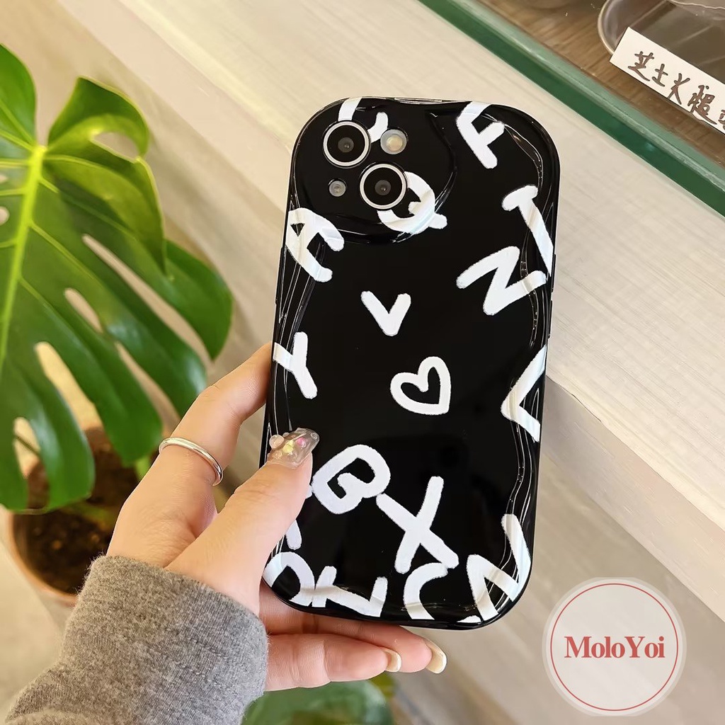 Case Huruf Alfabet Kompatibel Untuk IPhone 7Plus 11 Pro Max XR XS X Max 8Plus 14 13 12 Pro Max6 7 6s 8 Plus Se2020 3D Wavy Curved Edge Cover