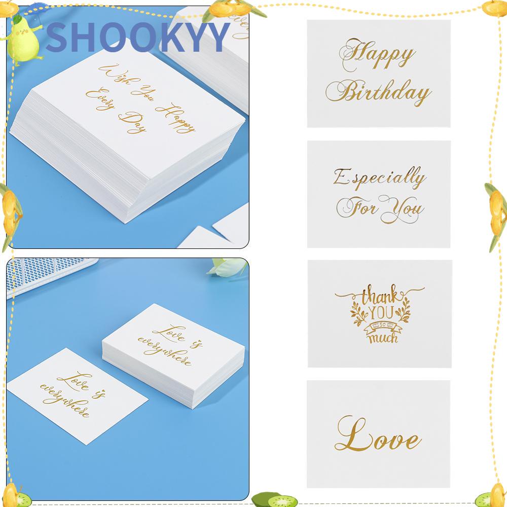 Chookyy 50PCS Kartu Ucapan Putih 6x8cm Happy Birthday Desain Simple Stamping Emas