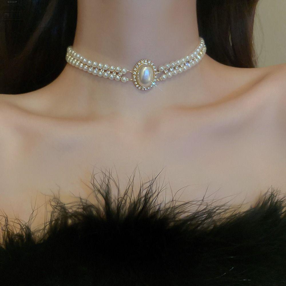 Set Perhiasan Mutiara Agustina Mewah Baroque Neckchain Aksesoris Perhiasan Gaya Korea Choker Temperamen|Anting Mutiara