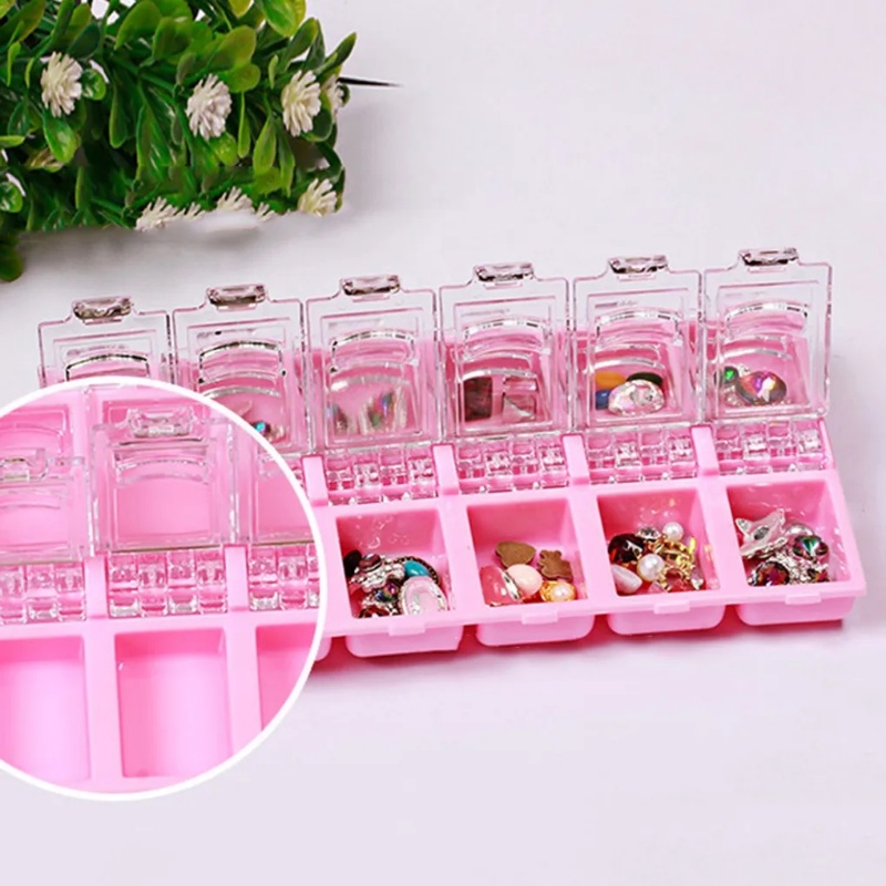 12kisi Nail Art Bening Kosong Tempat Penyimpanan Plastik/Bead Anting Wadah Perhiasan Manicure Kit