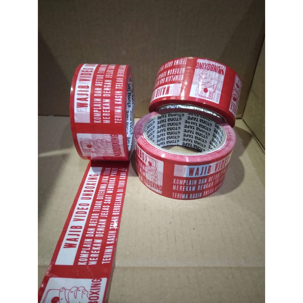 

LAKBAN FRAGILE VIDEO UNBOXING 45 MM x 50 METER FULL (WARNA MERAH SOLID) merek Etona
