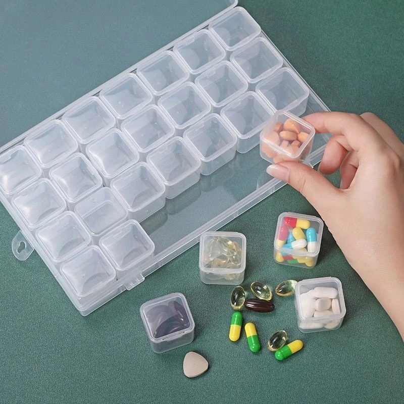 [HOT Sale] Dekorasi Nail Art Wadah Wadah Penyimpanan Plastik Transparan Bening Organizer Box Tempat Display Perhiasan Serbaguna 28kisi Kotak Perhiasan Warna