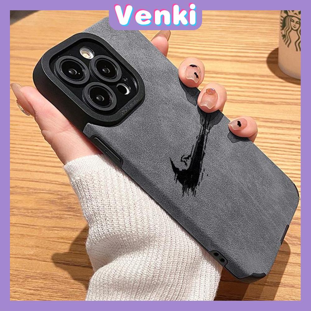 VENKI - Untuk iPhone 11 Case Kulit Sekolah Dasar Suede Case Lembut Tahan Guncangan Ponsel Case Kamera Sederhana Creative Hook Kompatibel dengan iPhone 14 13 Pro max 12 Pro max xr xs 7 8Plus