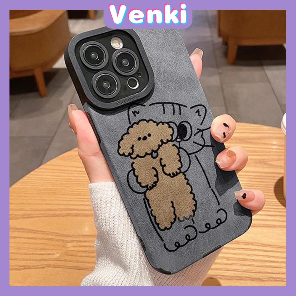 VENKI - Untuk iPhone 11 Case Leather Pupil Suede Case Soft Shockproof Phone Case Camera Simple Cute Cat Bear Kompatibel dengan iPhone 14 13 Pro max 12 Pro max xr xs 7Plus 8Plus