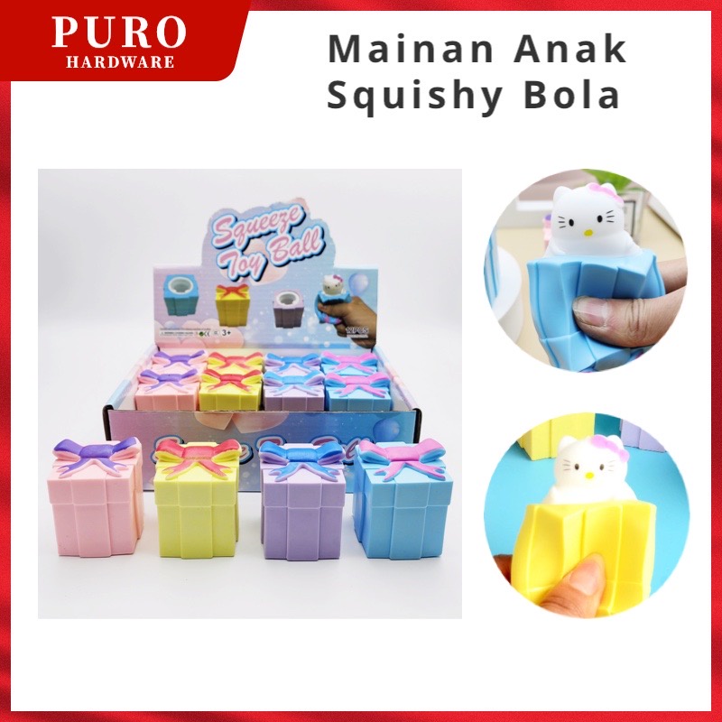 Mainan Anak Squishy Joy Ball / Mainan Remas Squeshy Bentuk Kado Hello Kitty