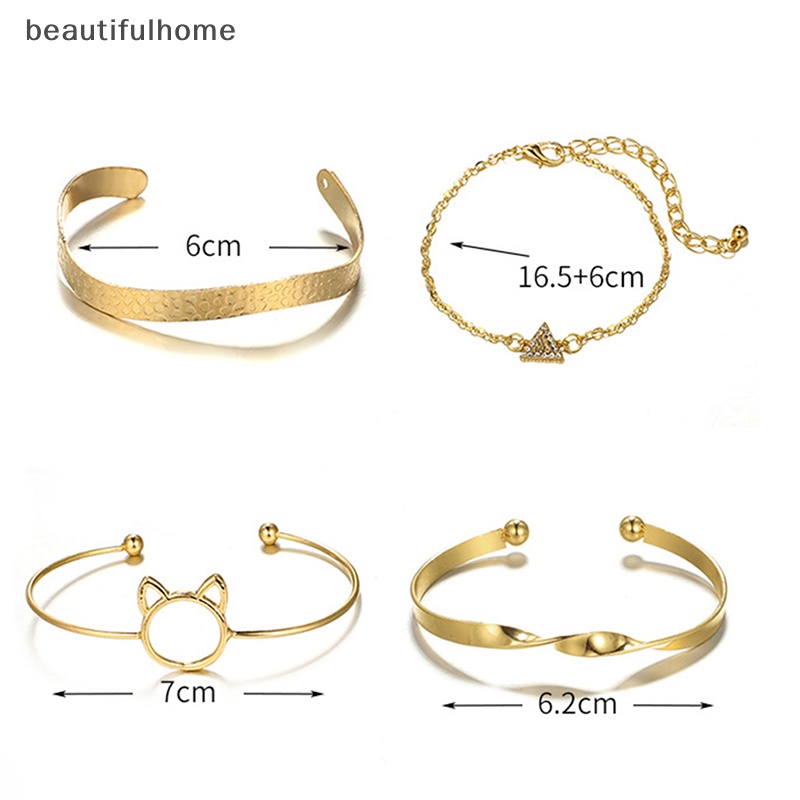 {beautifulhome} 4pcs /set Gelang Rantai Geometris Untuk Wanita Charm Bangles Fashion Perhiasan Hadiah.