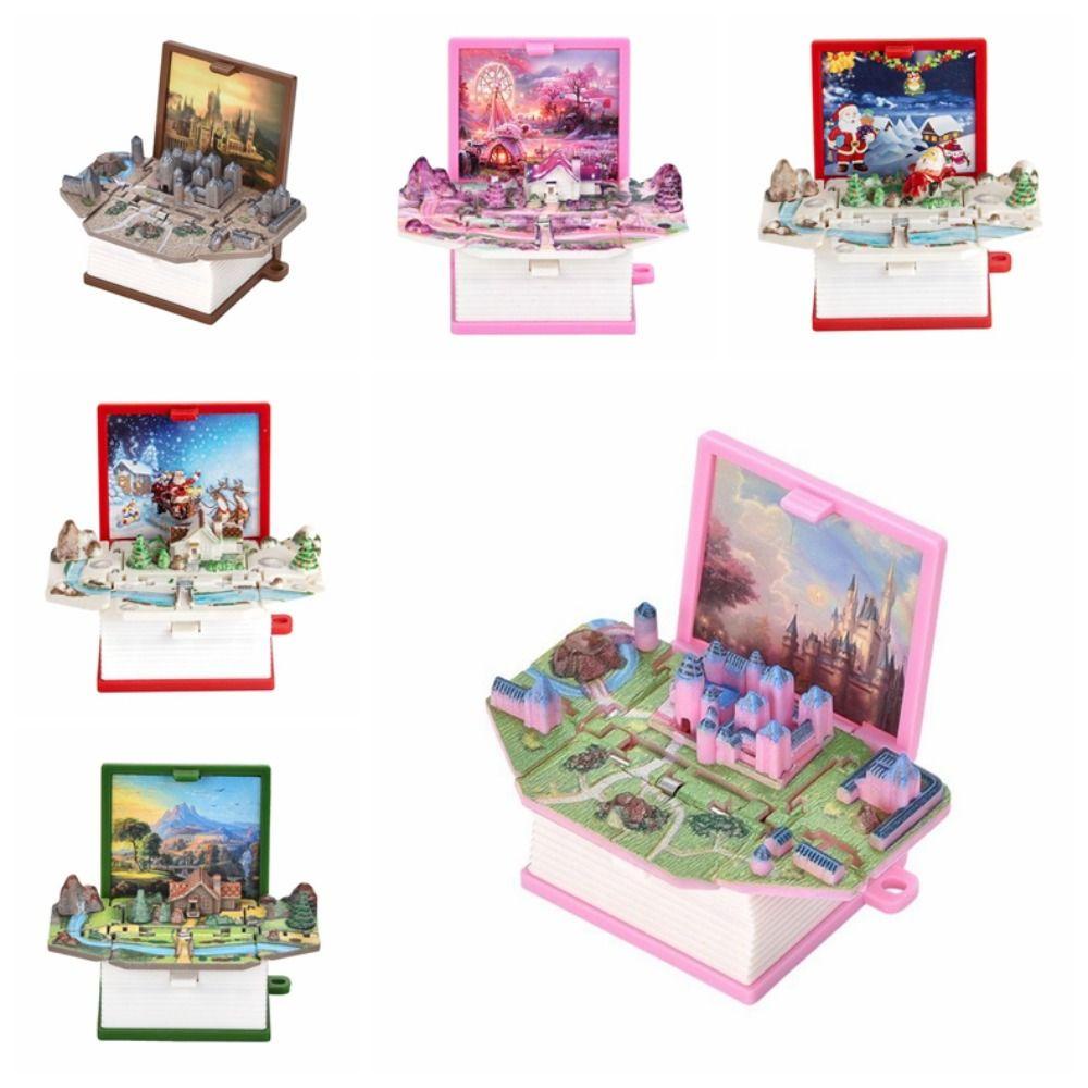 Needway 3D Mini Lipat Buku Gantungan Kunci Kenyamanan 3D Plastik Castle Cottage Key Holder Untuk Anak